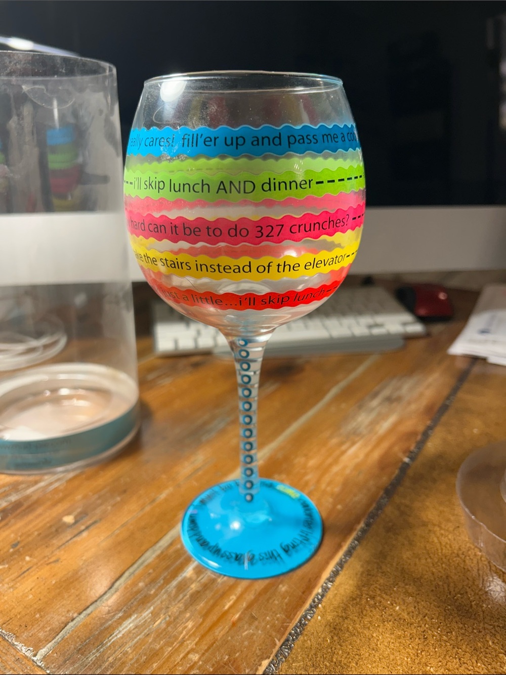 Mud Pie Multicolor Striped Motivational Wine Glass - Blue, Yellow, Pink, Green